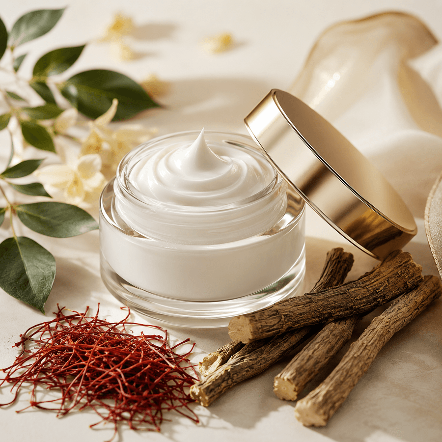 Natural Brightening Face Cream jar on linen
